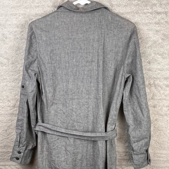 DIALOGUE Beachy Shirt Dress Linen Blend Small Petite Casual Chambray Tie Belt - Picture 11 of 14